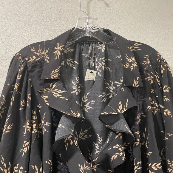 (NWT) BY ANTHROPOLOGIE V-Neck Lace & Ruffle Leaf Print Blouse, Black/Tan - 3X - Picture 7 of 16